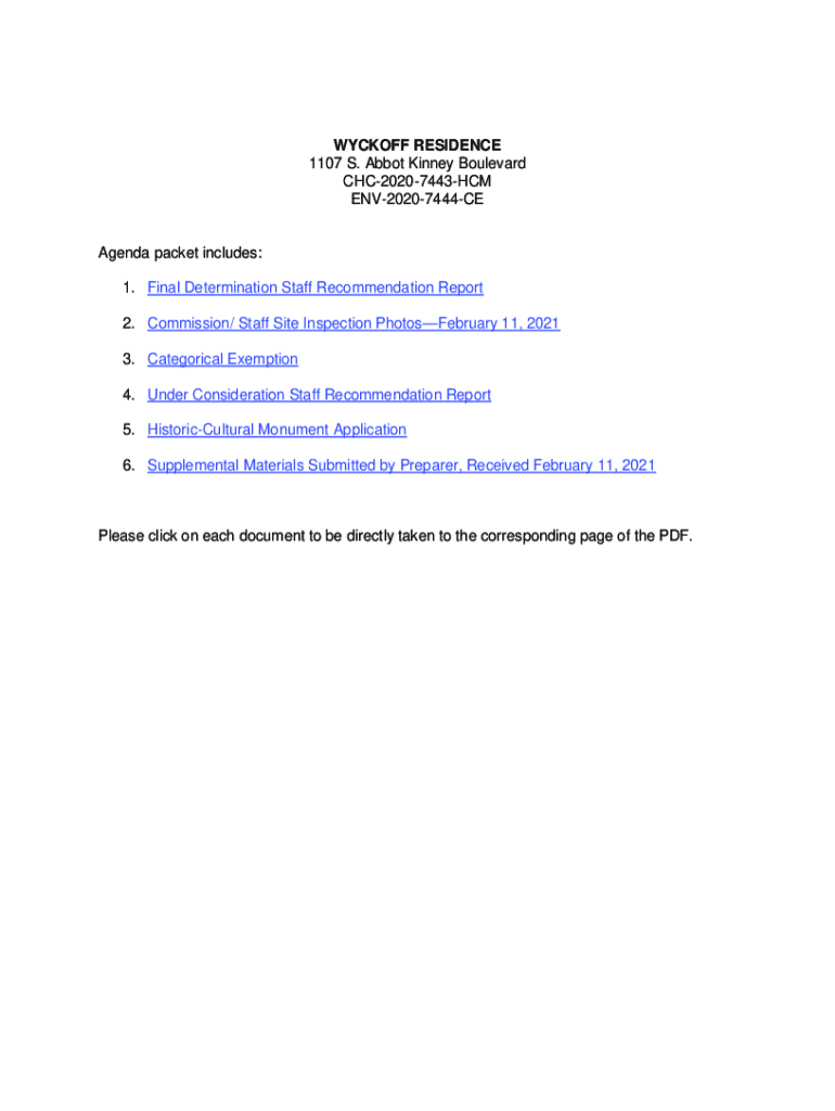 Fillable Online WYCKOFF RESIDENCE 1107 S. Abbot Kinney Boulevard