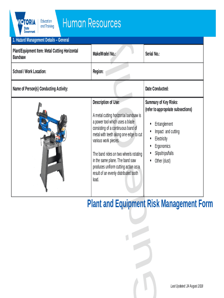 Plant and Equipment Risk Management Metal Cutting Bandsaw Doc