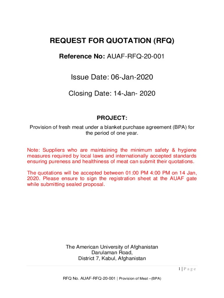 Fillable Online Blanket Purchase Agreement (BPA) for Delivery of