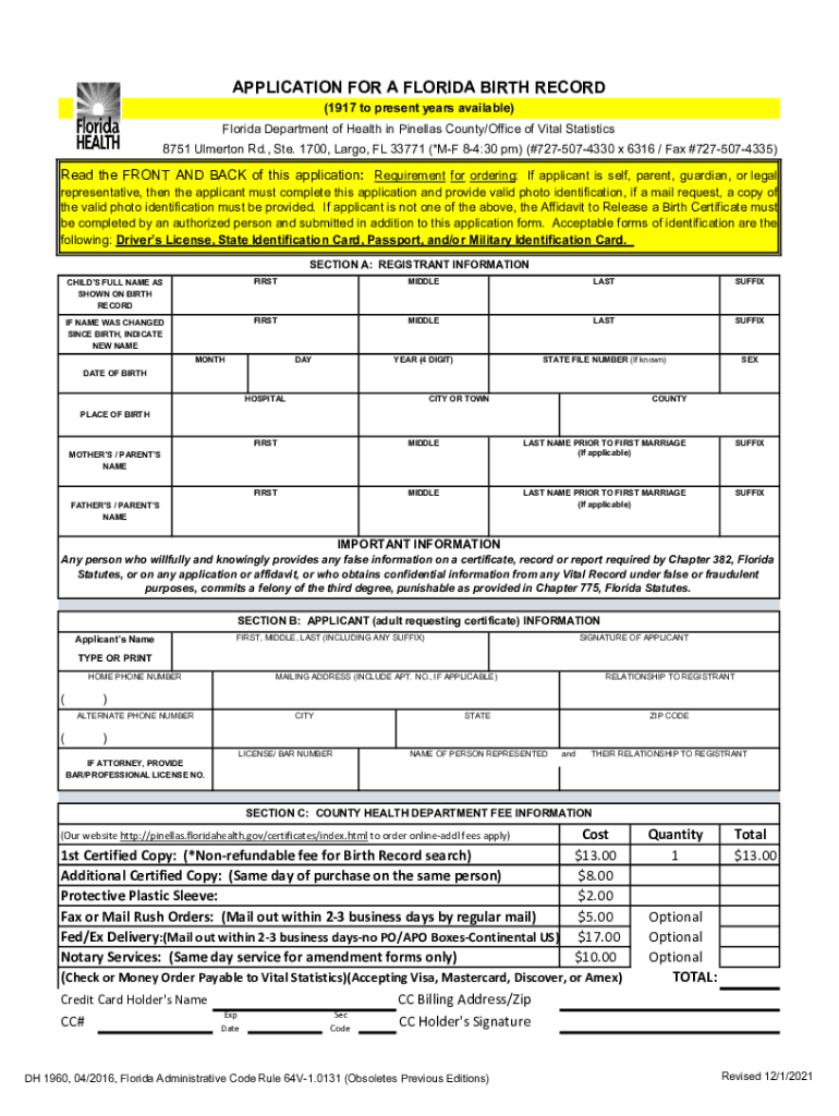 Fillable Online Florida Birth Certificate. Certificate Template Fax