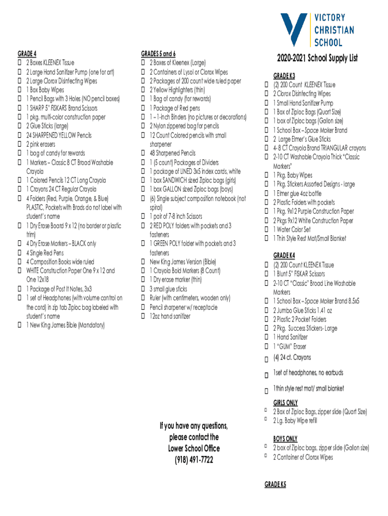 Fillable Online School Supplies List Bosque Farms Elementary Fax