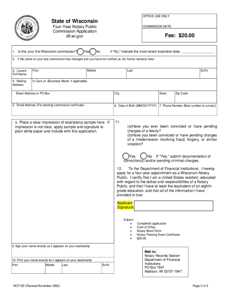 Fillable Online FourYear Notary Public Commission Form Instructions