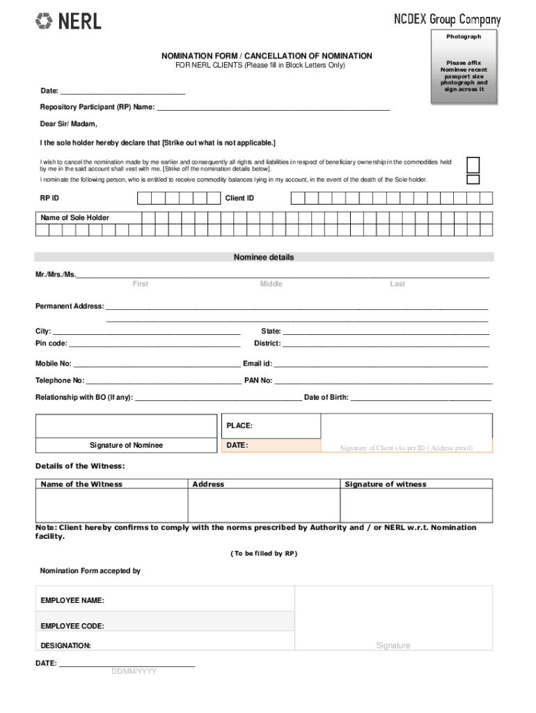Fillable Online Nomination Form Kochi Cochin Stock Brokers Ltd