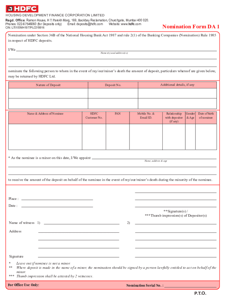 Fillable Online Nomination Form DA 1 Fax Email Print pdfFiller