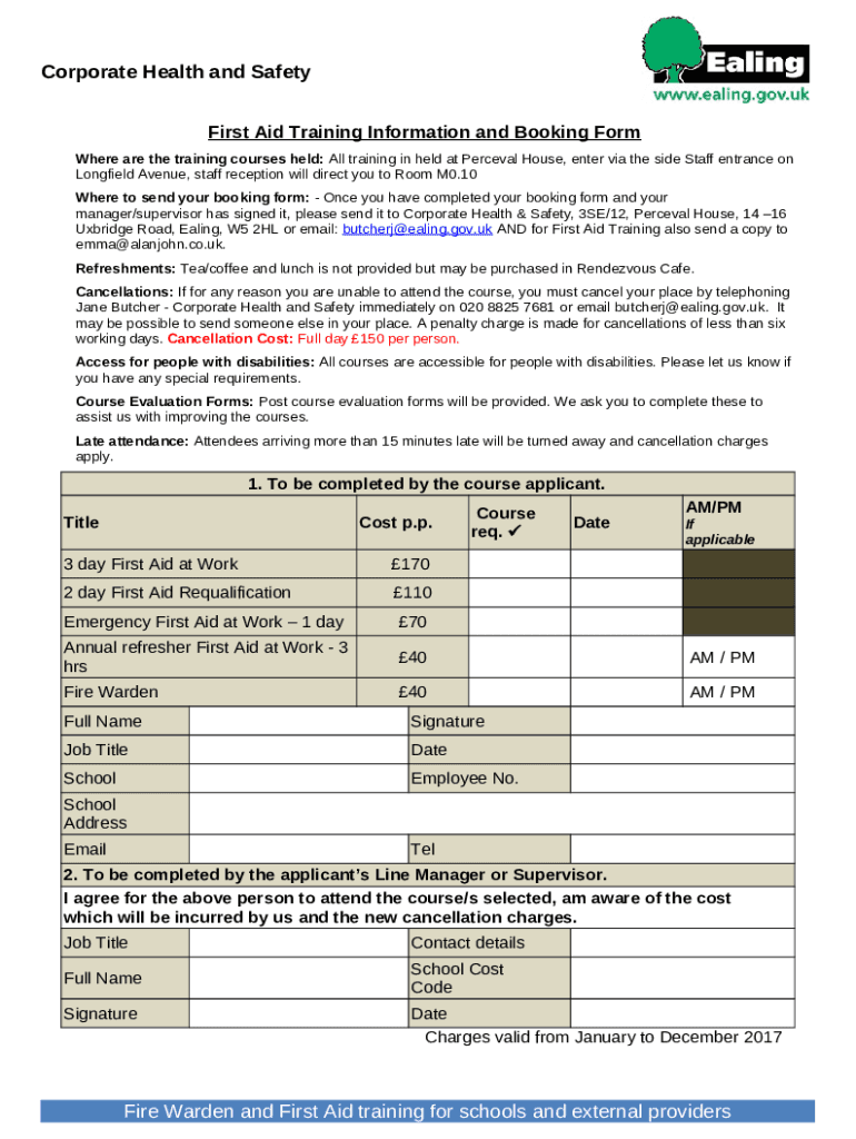 Health and safety training booking . Doc Template pdfFiller