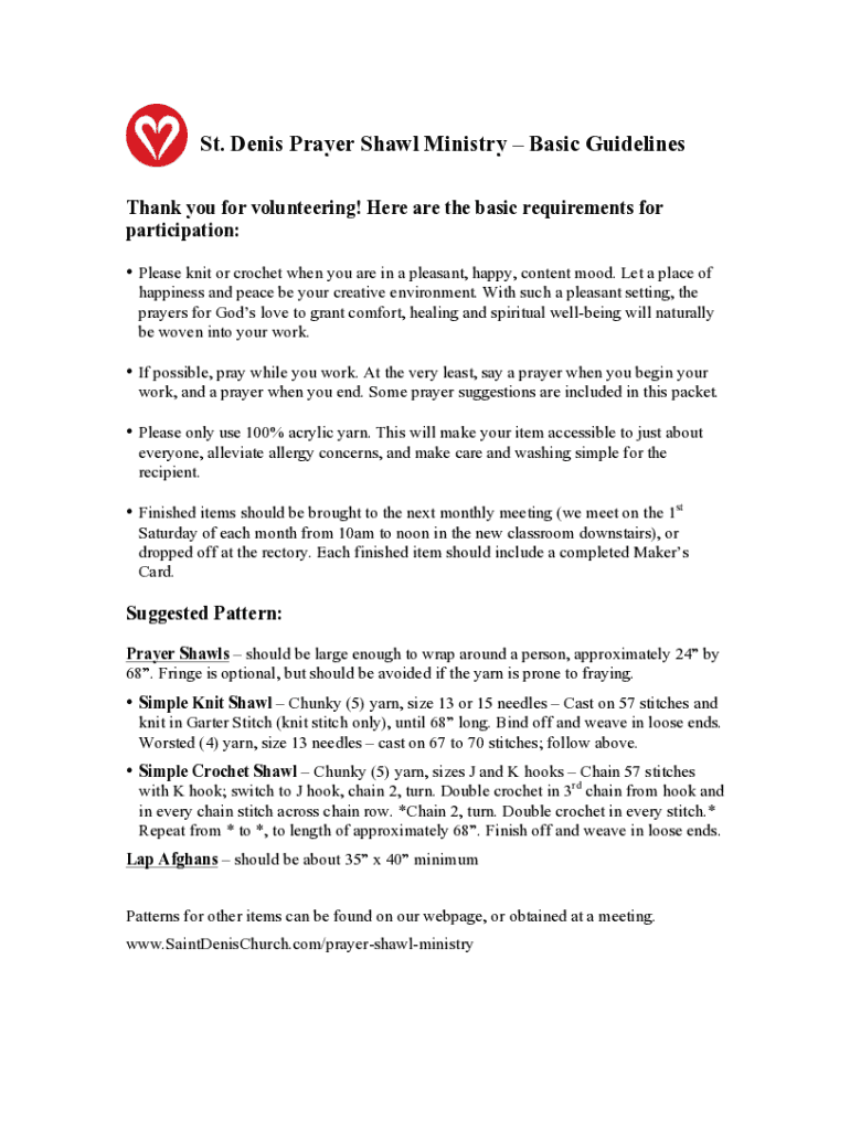 Fillable Online St. Denis Prayer Shawl MinistryBasic Guidelines Fax