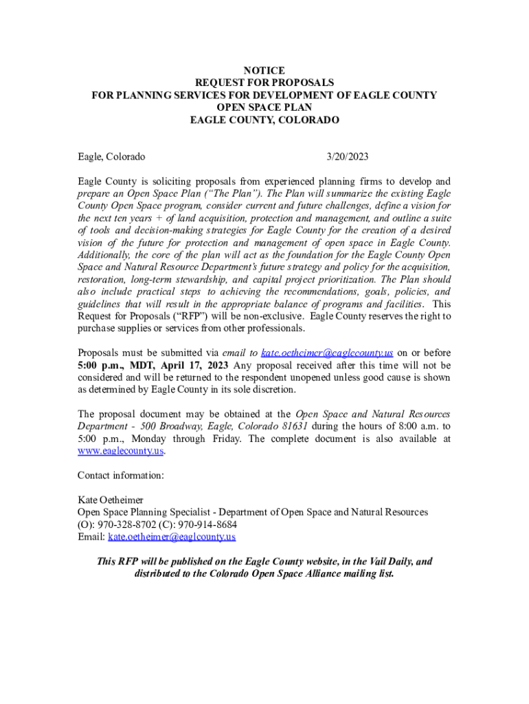 Fillable Online REQUEST FOR PROPOSALS OPEN SPACE PLANNING Fax
