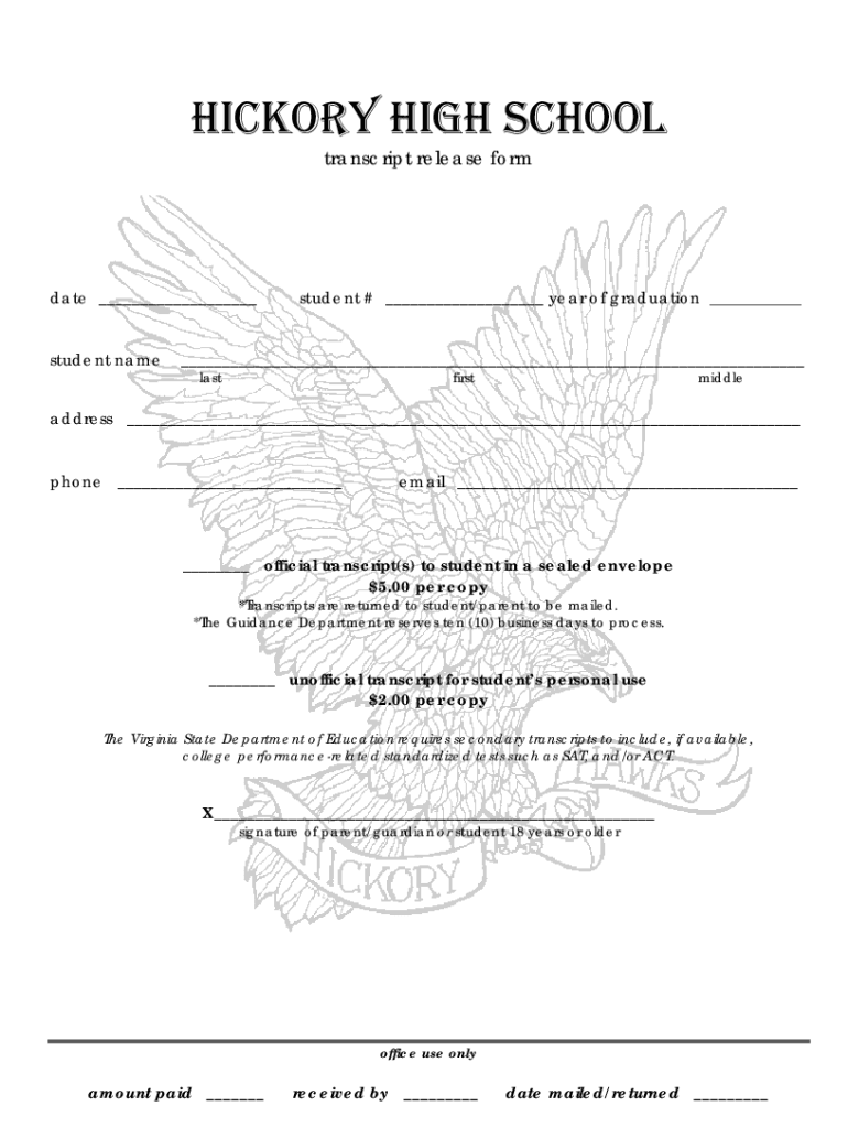 Fillable Online Hickory High School Transcript Request Fax Email Print