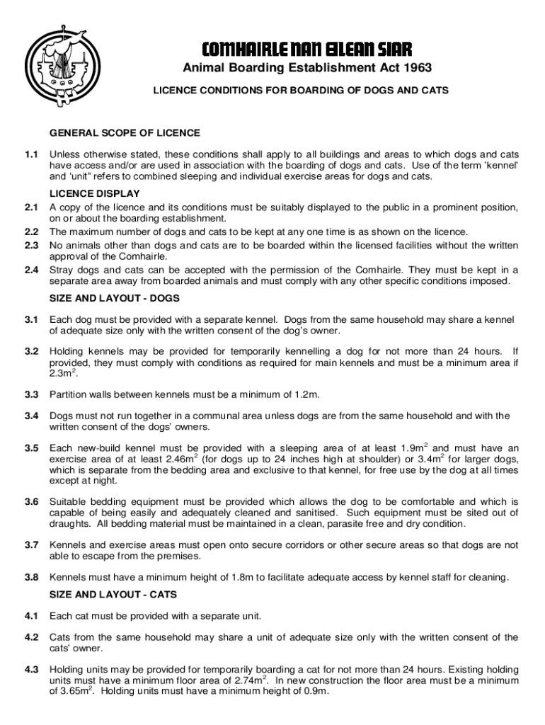 Fillable Online LICENCE CONDITIONS FOR BOARDING OF DOGS AND CATS Fax