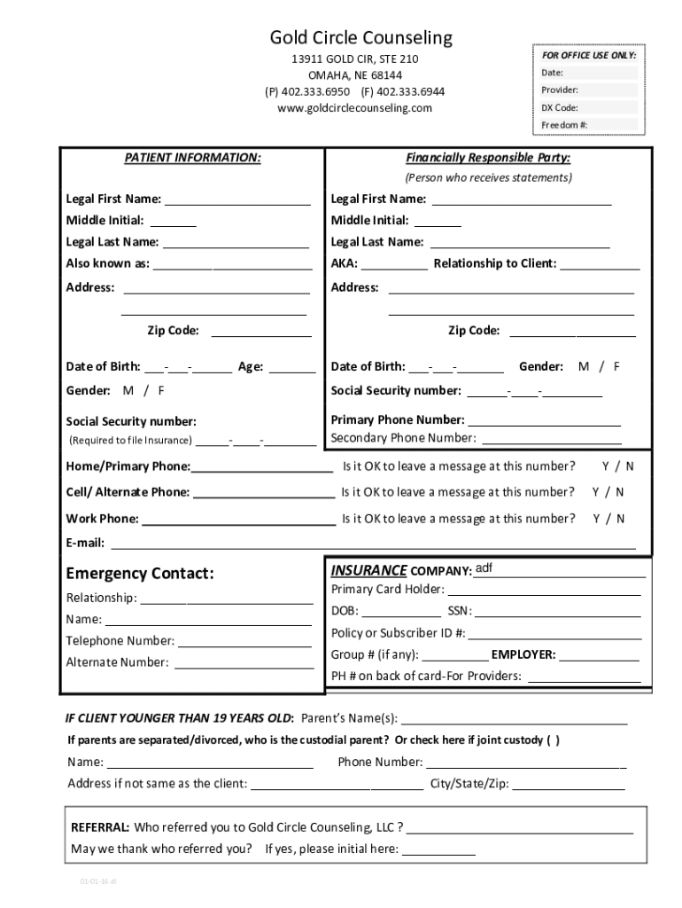 Fillable Online Gold Circle Counseling Overview, News & Competitors