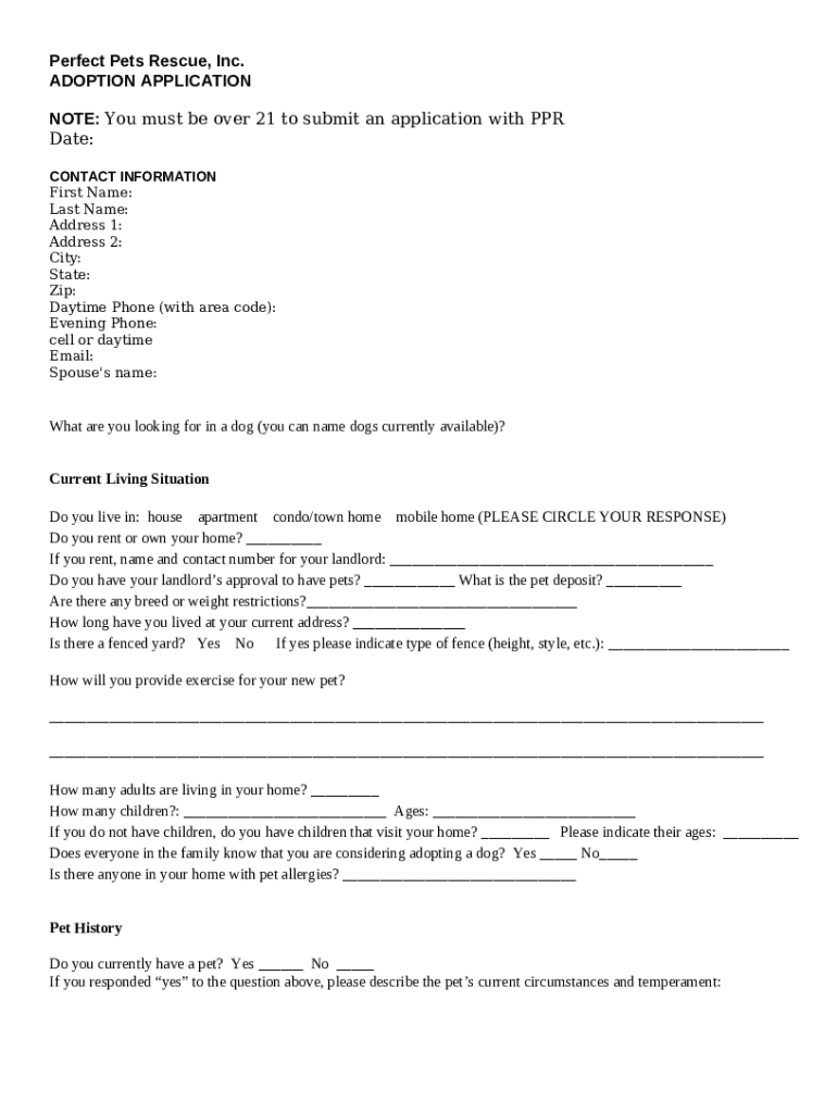 Contact us Perfect Pets Rescue, Inc Doc Template pdfFiller