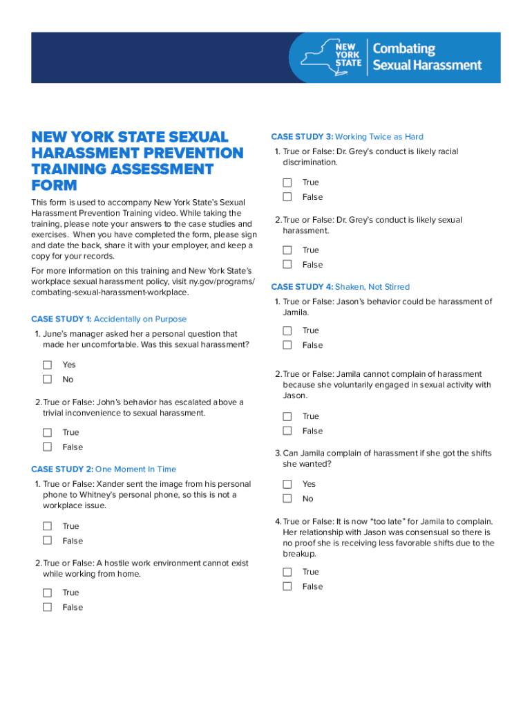Fillable Online New York State Sexual Harassment Prevention Training Assessment Form Fax Email