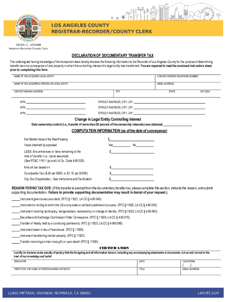 Fillable Online Documentary Transfer Tax (DTT) Affidavit ACR521.pdf