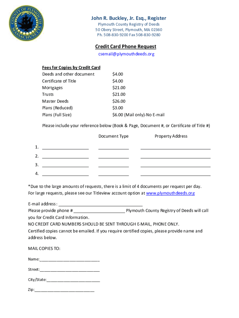 Fillable Online John R. Buckley, Jr. Esq., Register Credit Card Phone