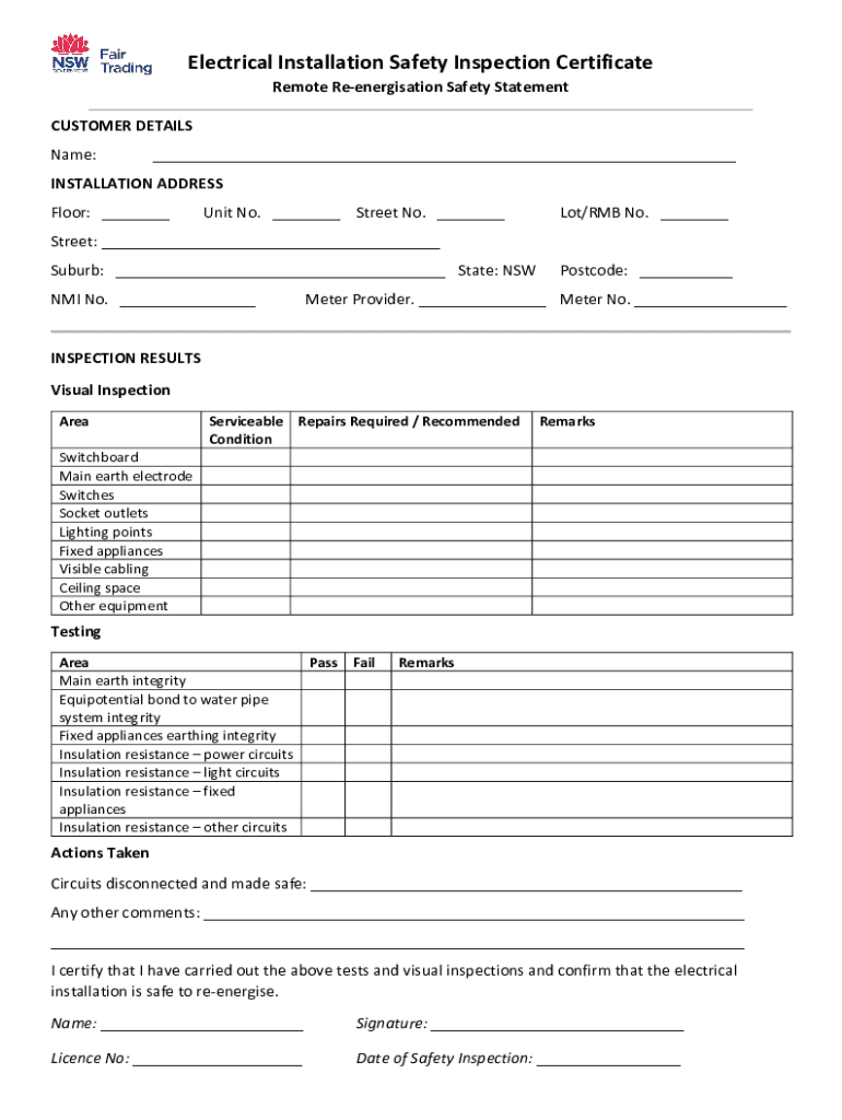 Fillable Online Electrical Installation Safety Inspection Certificate