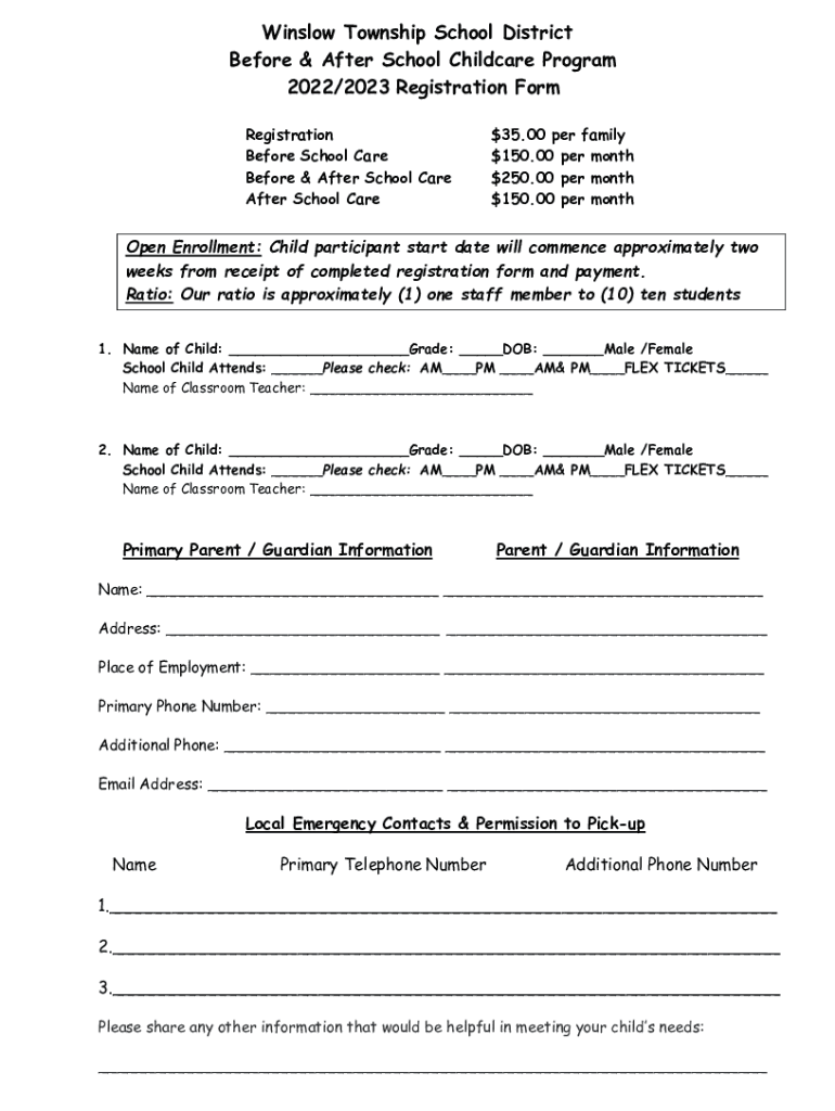Fillable Online Winslow Township School District Before & After School
