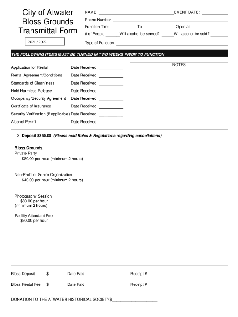 Fillable Online Bloss Grounds Rental Packet Fax Email Print pdfFiller