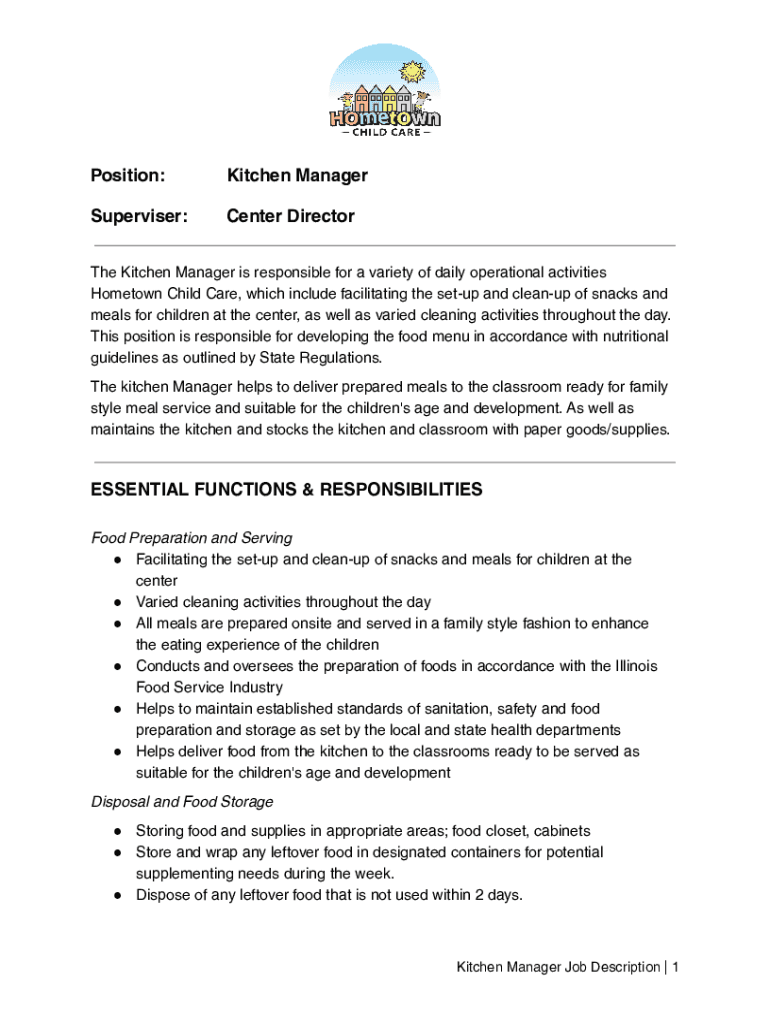 Fillable Online KitchenManagerJobDescription.pdf Fax Email Print