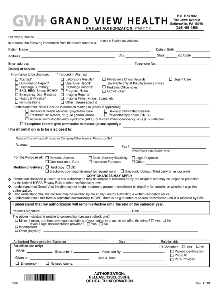 Fillable Online Grand View Medical Practices Adult Health History Form