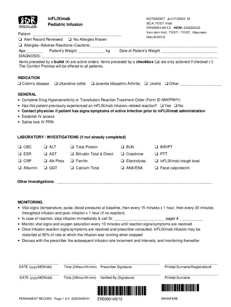 Fillable Online Pediatric Infusion Fax Email Print pdfFiller