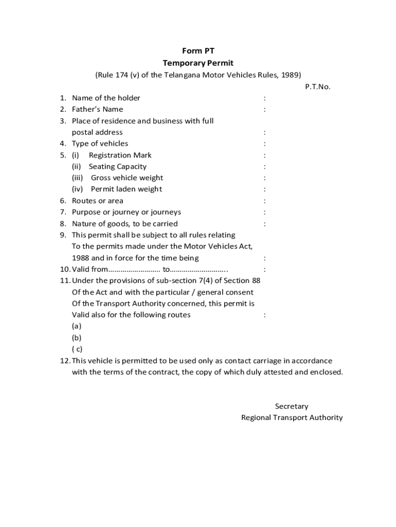 Fillable Online Form PT Temporary Permit Fax Email Print pdfFiller