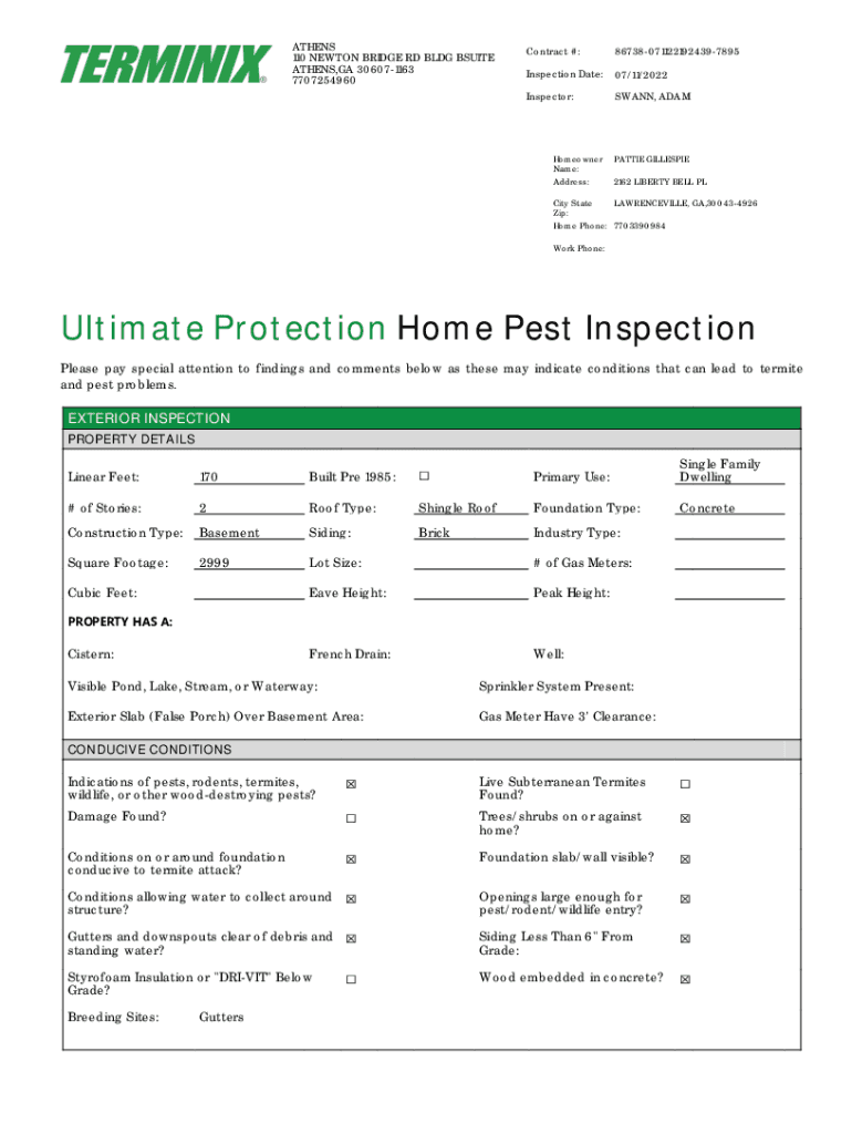 Fillable Online Ultimate Protection Home Pest Inspection Fax Email
