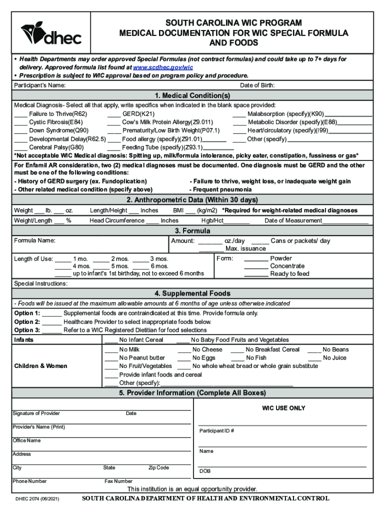 Fillable Online WIC Formula Department of Public