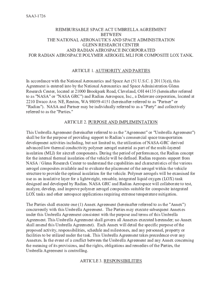 Fillable Online SAA31726 Umbrella Agreement Signed By Partner.pdf Fax Email Print pdfFiller
