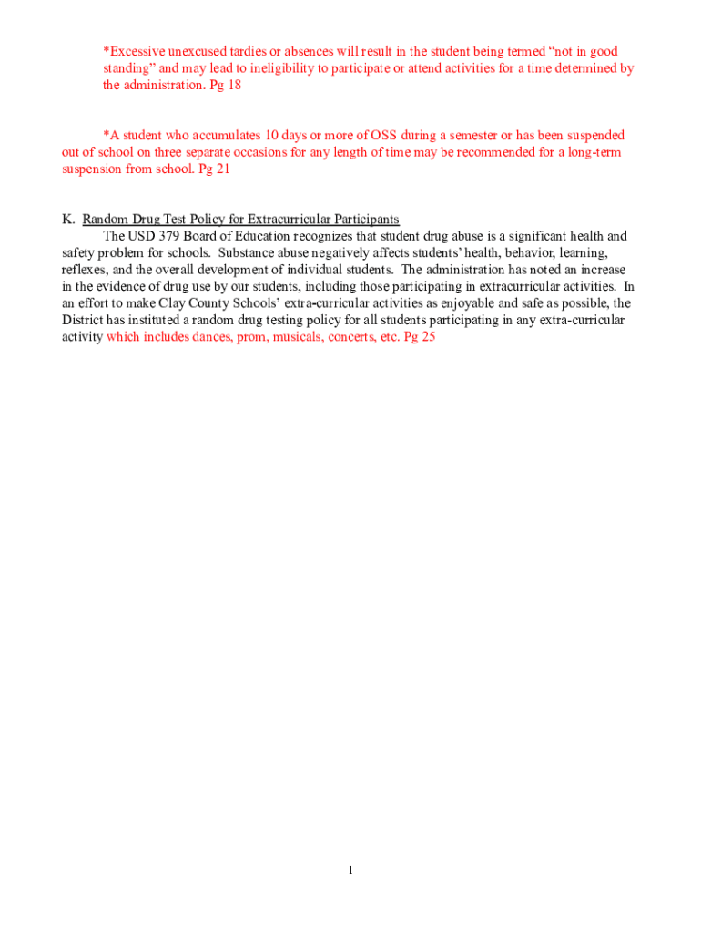 Fillable Online Attendance PolicyHandbook Bradley Central High School