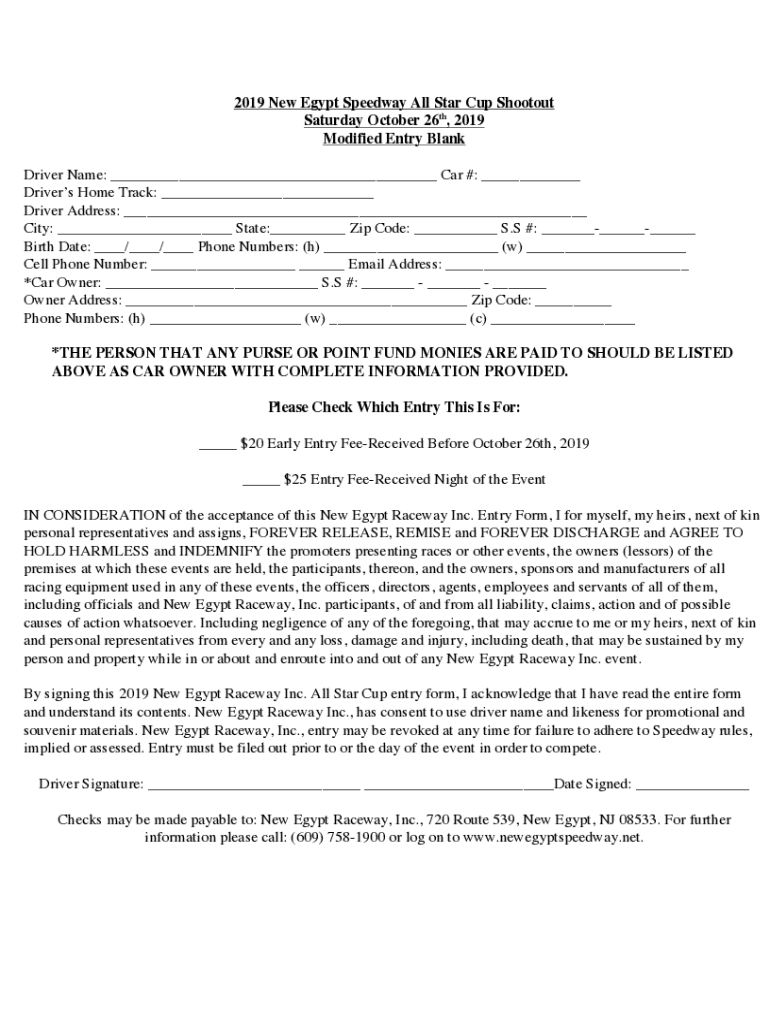 Fillable Online Official Site of New Egypt Speedway LATEST NEWS Fax