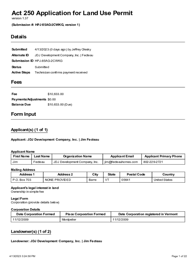 Fillable Online Application Guide Act 250 Land Use Permit (10 V.S.A
