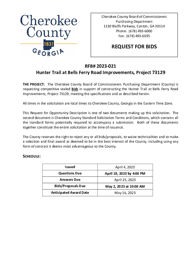 Fillable Online Cherokee County Bid Opportunities and RFPs Fax Email