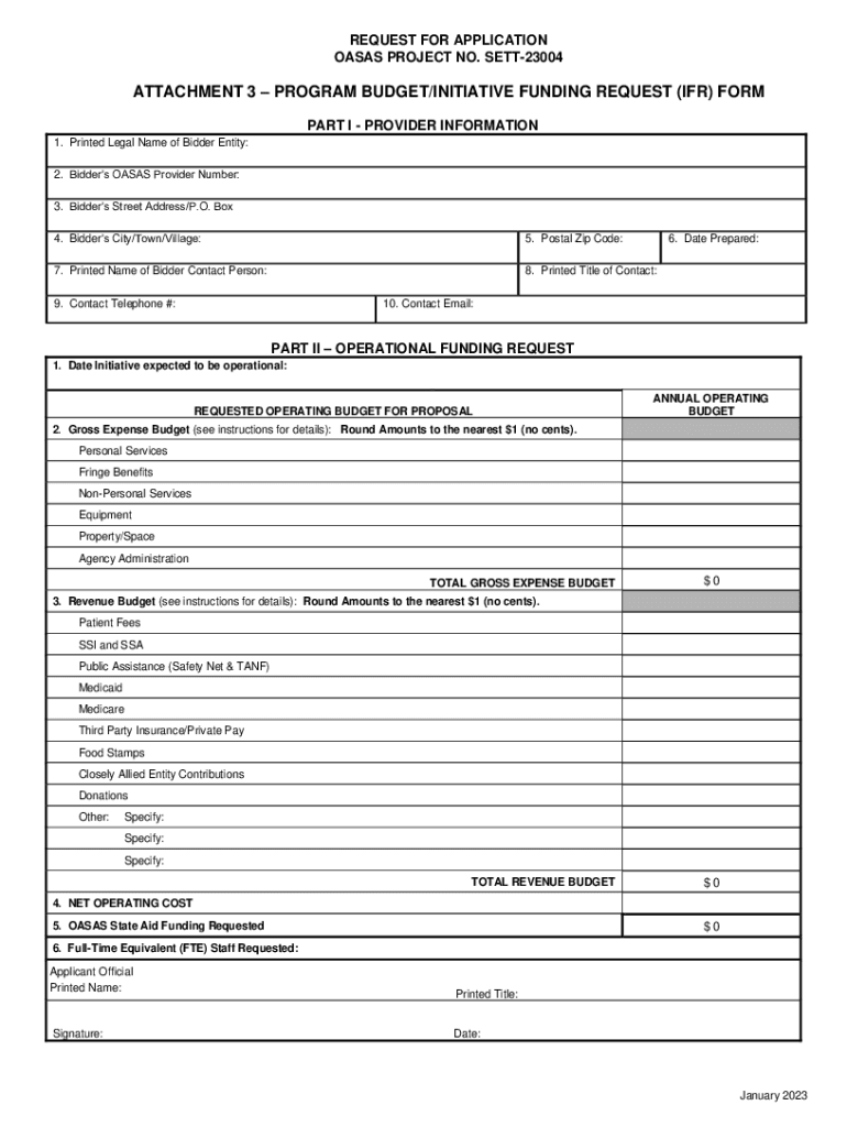 Fillable Online oasas ny program budget/initiative funding request (ifr