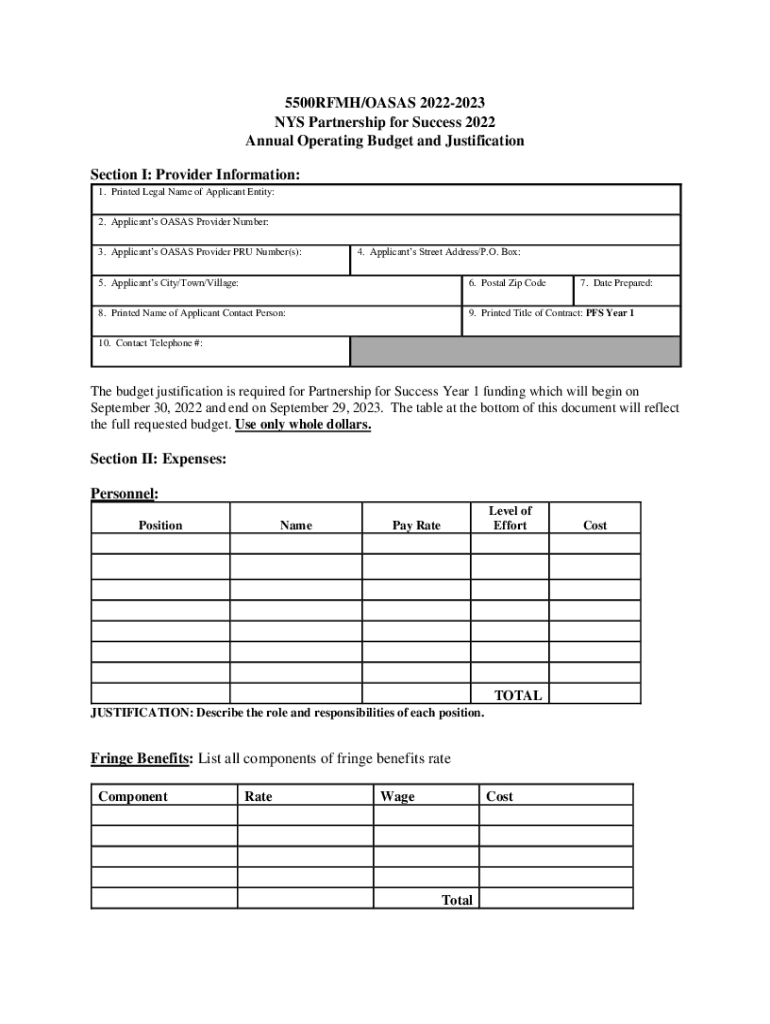 Fillable Online oasas ny Annual Operating Budget and Justification Fax