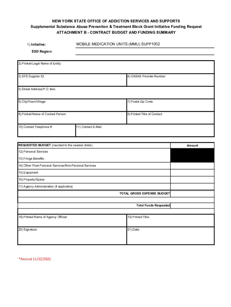 Fillable Online oasas ny ATTACHMENT B CONTRACT BUDGET AND FUNDING