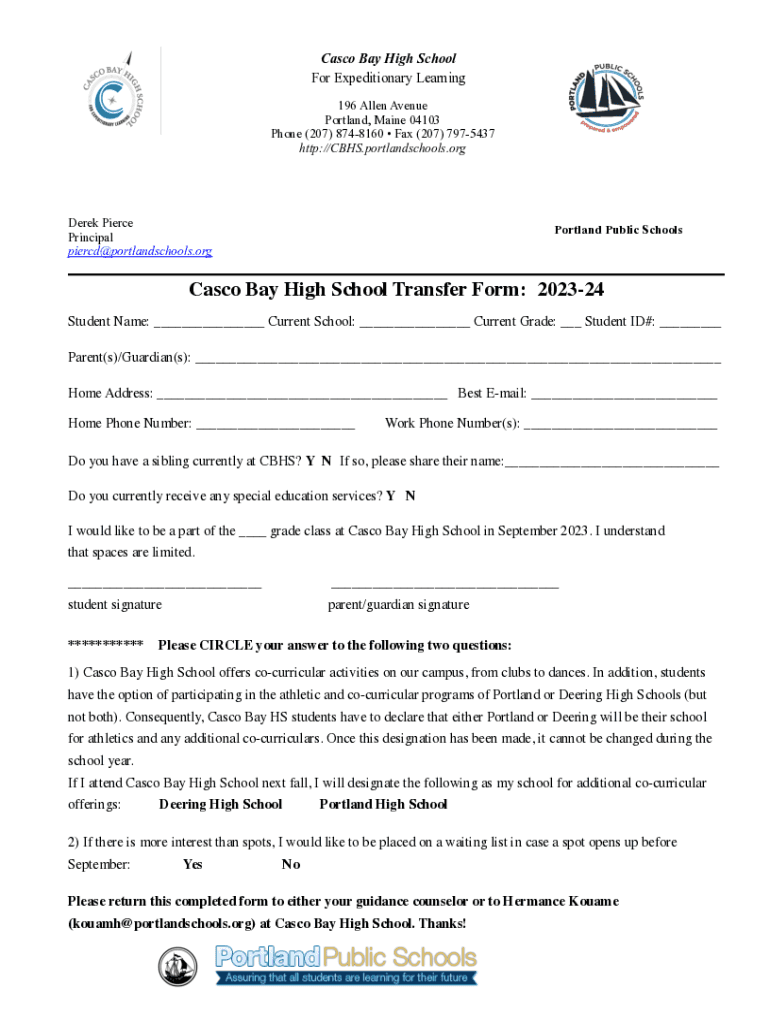 Fillable Online CBHS Transfer Form 2324 Fax Email Print pdfFiller