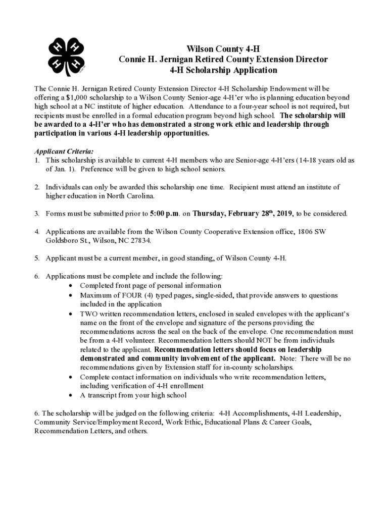 Fillable Online wilson ces ncsu Wilson County 4H Connie H. Jernigan