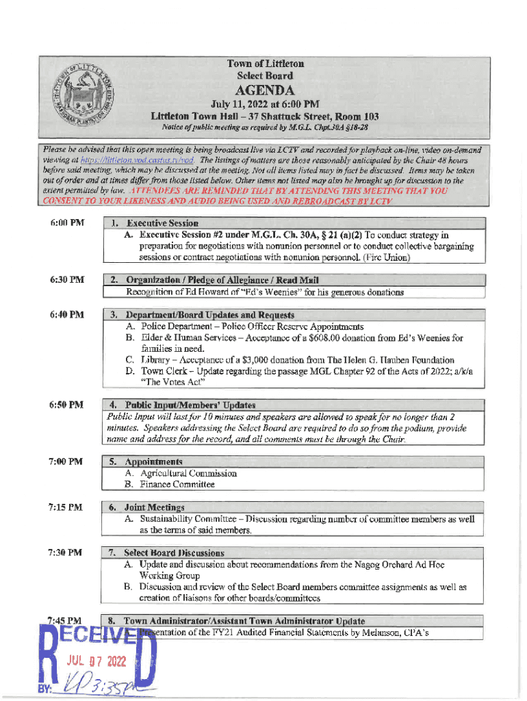 Fillable Online Town of Littleton, MA Select Board eCode360 Fax Email