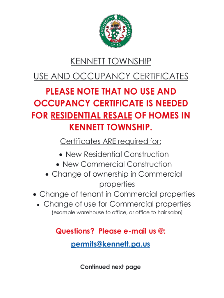 Fillable Online TOWNSHIP USE AND OCCUPANCY CERTIFICATES Fax