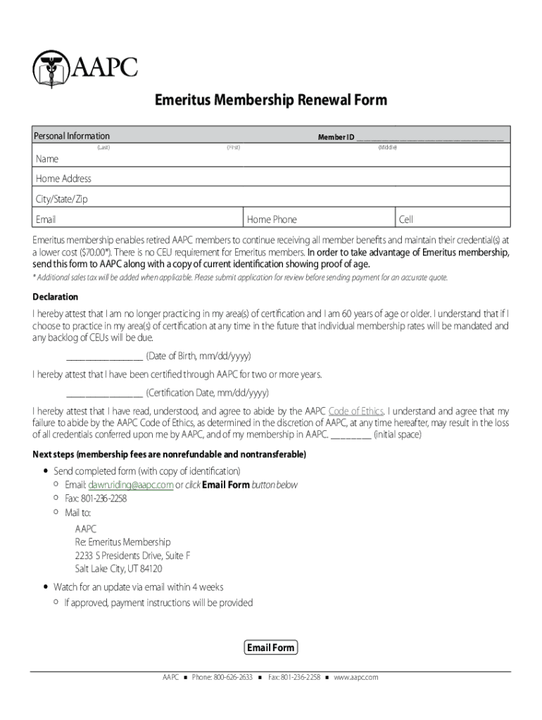 Fillable Online Aapc Membership Renewal Fill Online, Printable