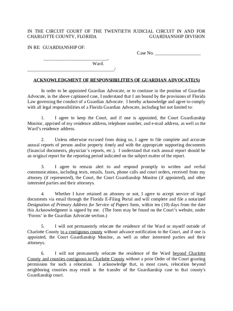 Acknowledgment of Responsibilities Guardian Advocate.doc Doc Template
