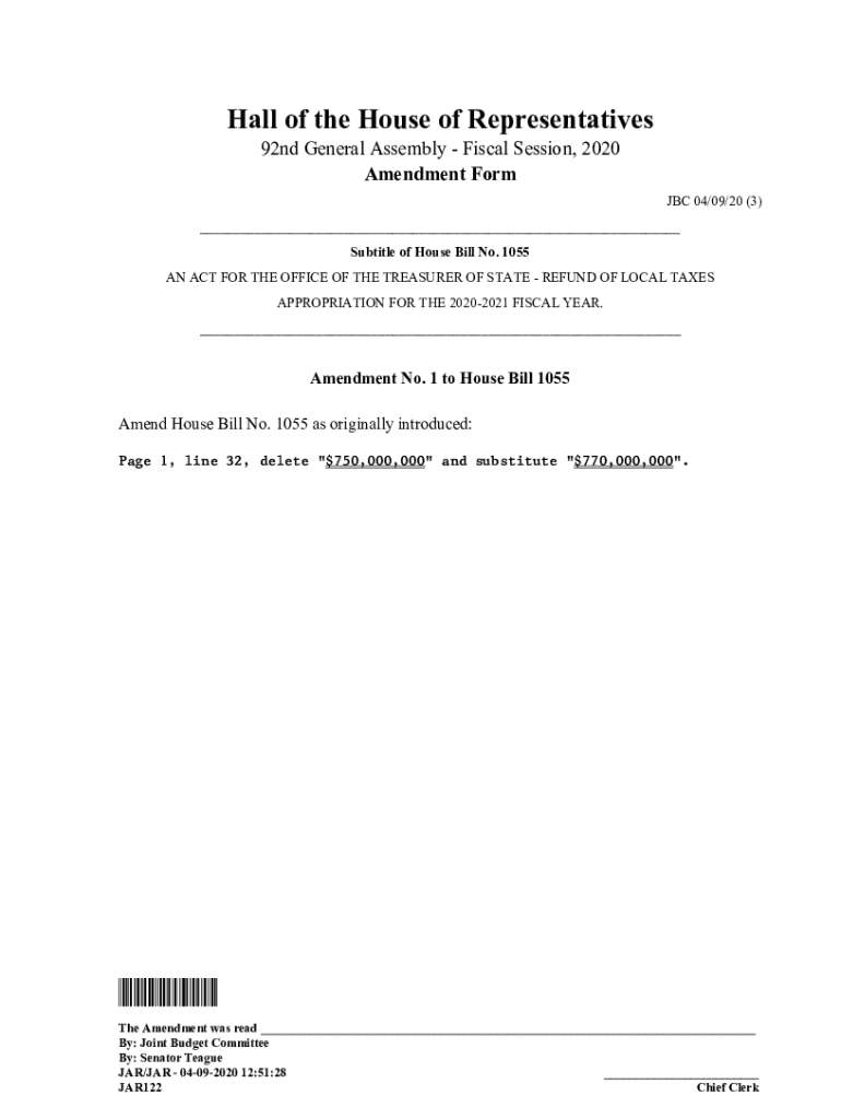 Fillable Online Amends Amend House Bill No. 1055 as originally