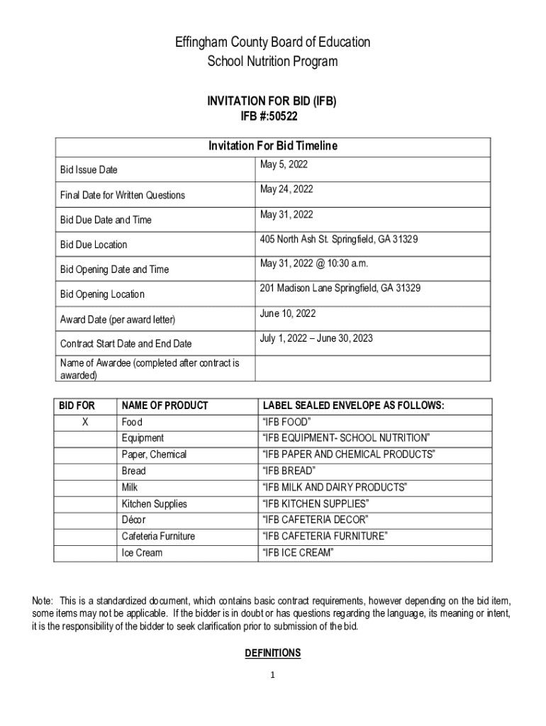 Fillable Online Effingham County Board of Education School Nutrition