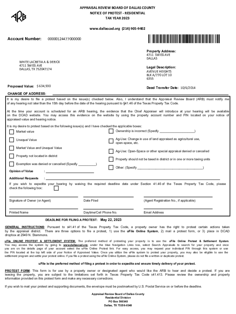Fillable Online ufile dallascad Filled Protest Form Fax Email Print pdfFiller