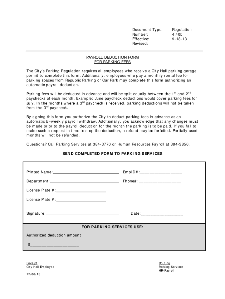 Fillable Online PAYROLL DEDUCTION FORM FOR PARKING FEES The Fax