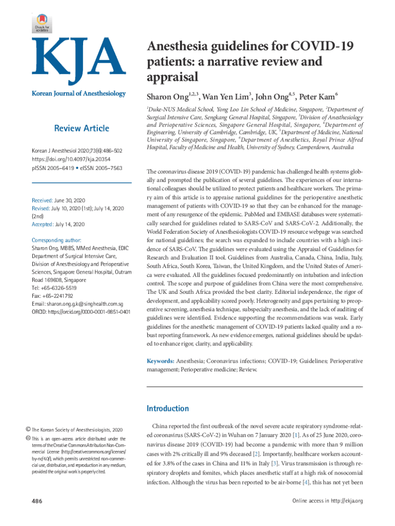 Fillable Online Anesthesia guidelines for COVID19 patients a