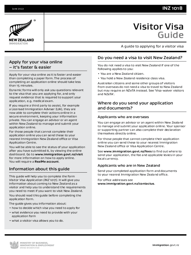 A guide to applying for a visitor visa (INZ 1018) Fill out & sign