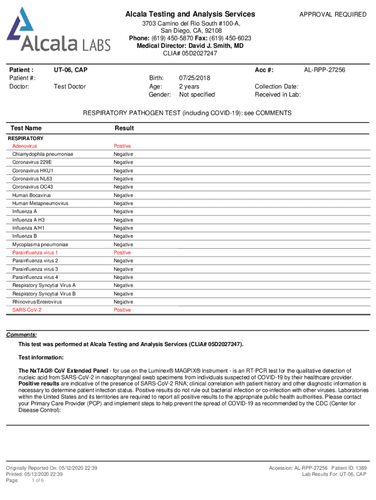 Fillable Online Business Profile for Alcala Testing and Analysis
