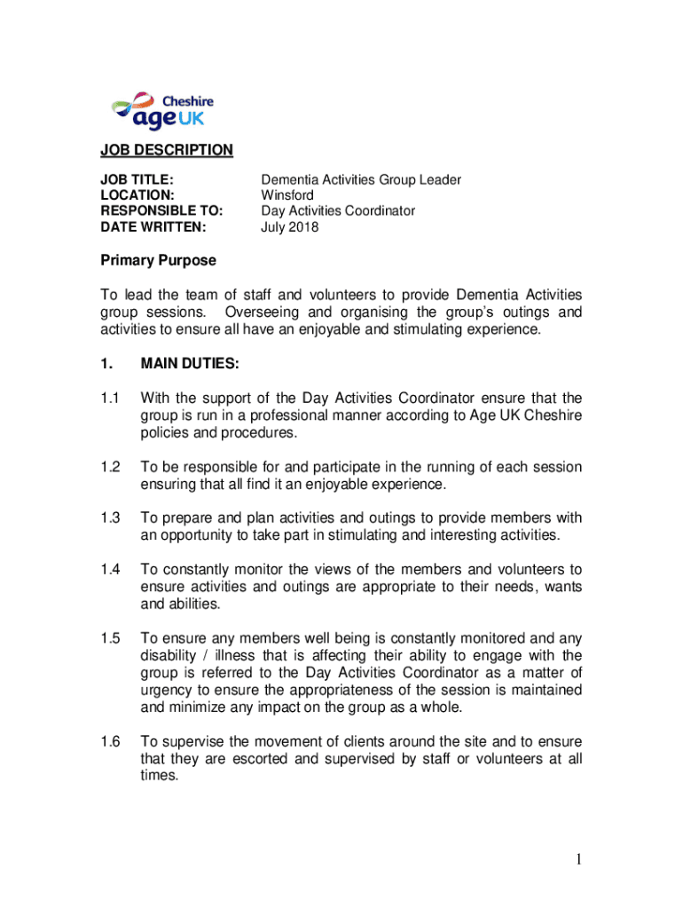 Fillable Online What Are the Duties of an Activities Coordinator at a