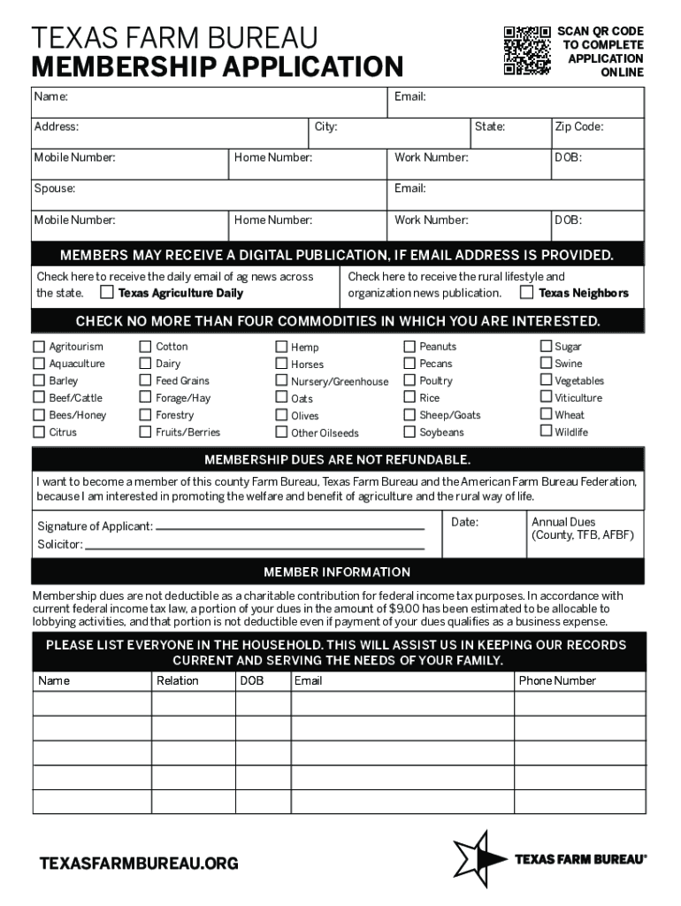 Fillable Online Membership Application Texas Farm Bureau Fax Email